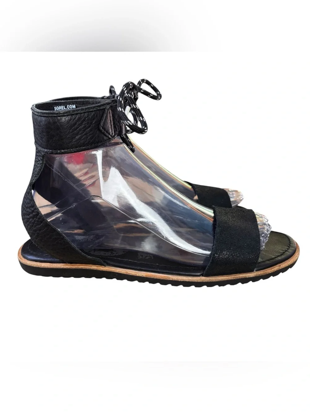 Sorel Joanie Ankle Black Leather Wrap Lace Sandals – Sz 8